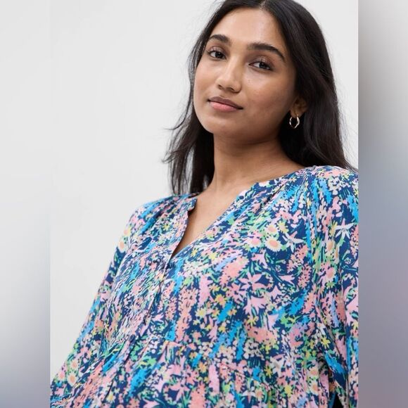 GAP Multicolor Floral Tiered Balloon Sleeve Midi Maternity Dress - Picture 3 of 12